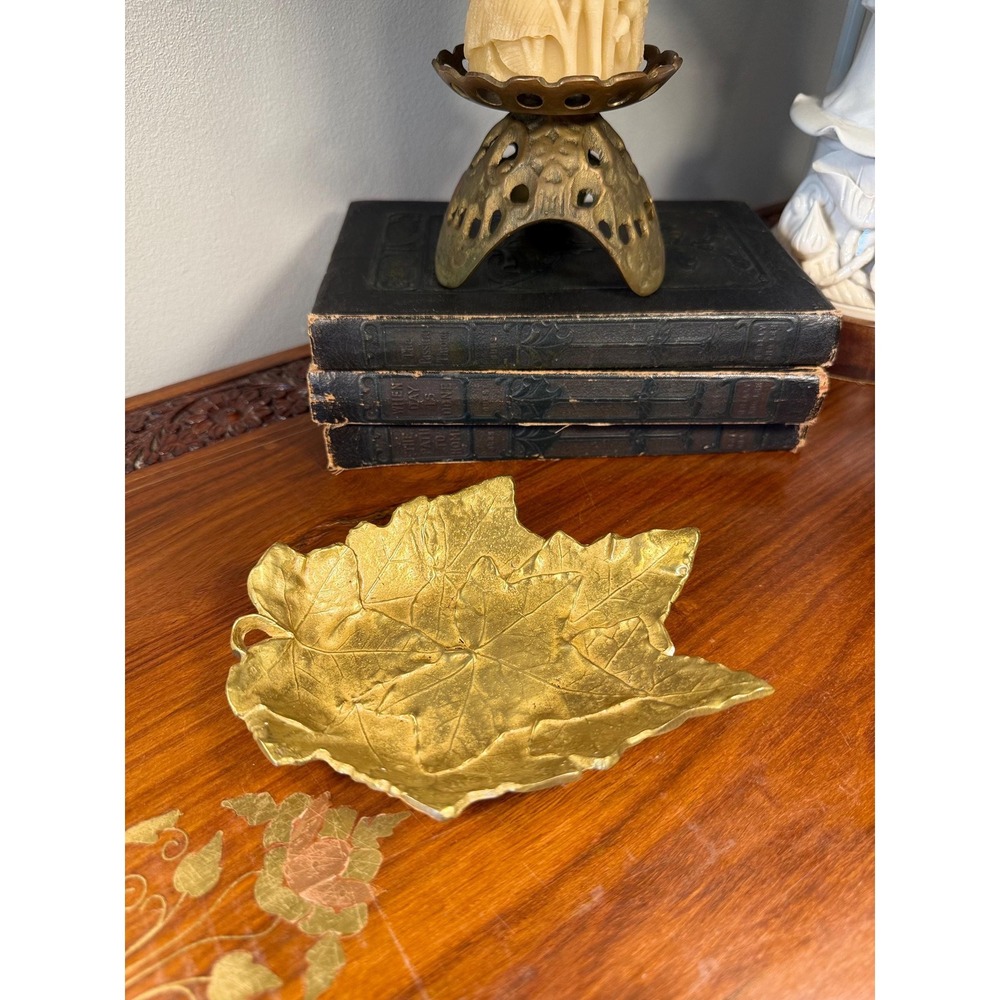 Vintage Brass Ivy Leaf Dish • Cambron Solid Brass Trinket Tray Catchall